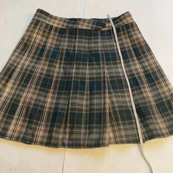 Ledin plaid pleated mini skirt  Lined Women’s  M School girl Preppy Earth tones - Picture 6 of 10